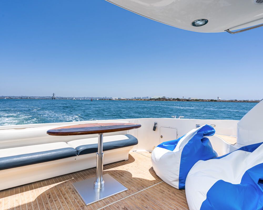 Deck seating aboard a CDM Yachts vessel on San Diego Bay