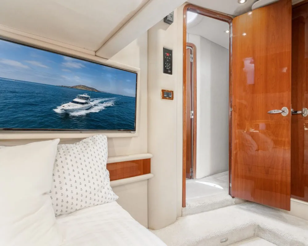 A stateroom aboard the Sea Ray 56
