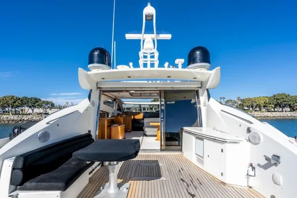Aft deck seating aboard the Sunseeker Predator 72