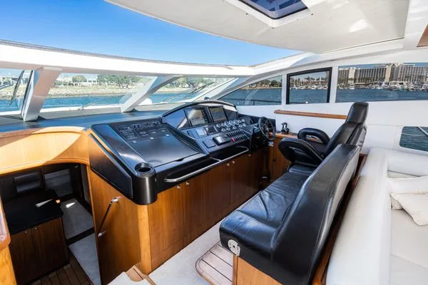 Helm station aboard the Sunseeker Predator 72